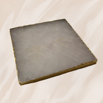 Rose Quartz Coaster (Gold Square)